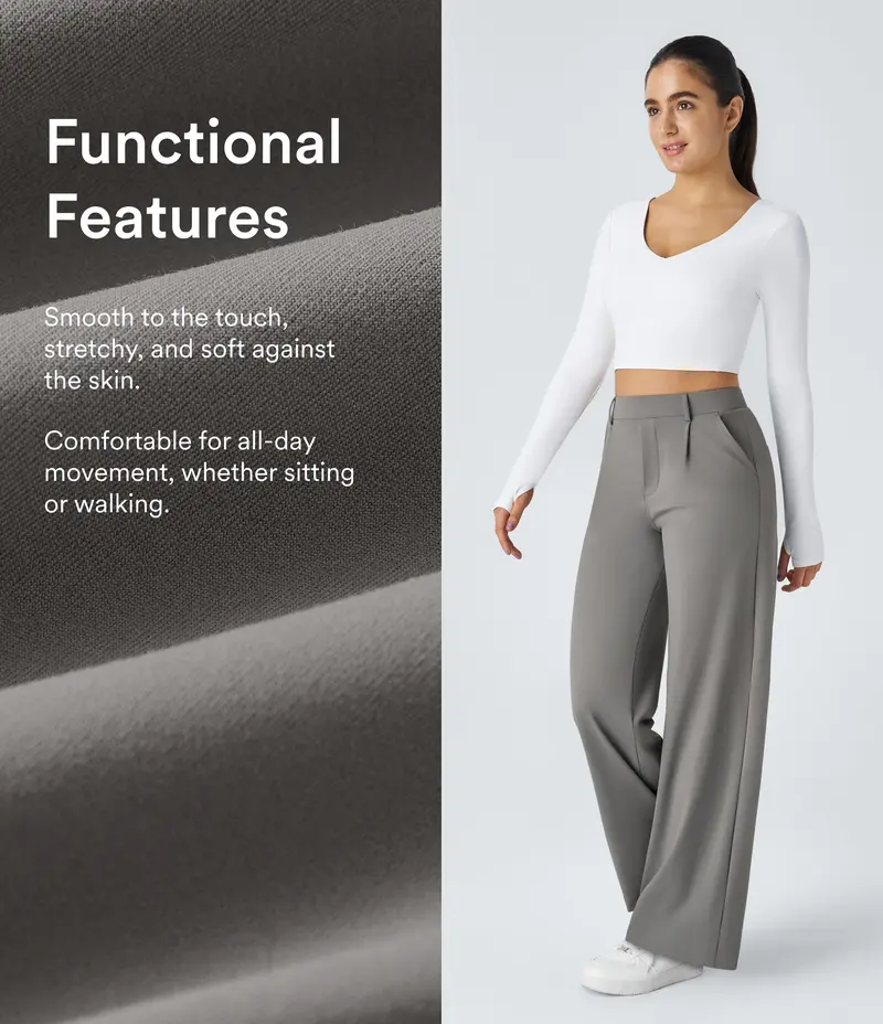 Women's High-Waisted Straight-Leg Trousers with Pockets