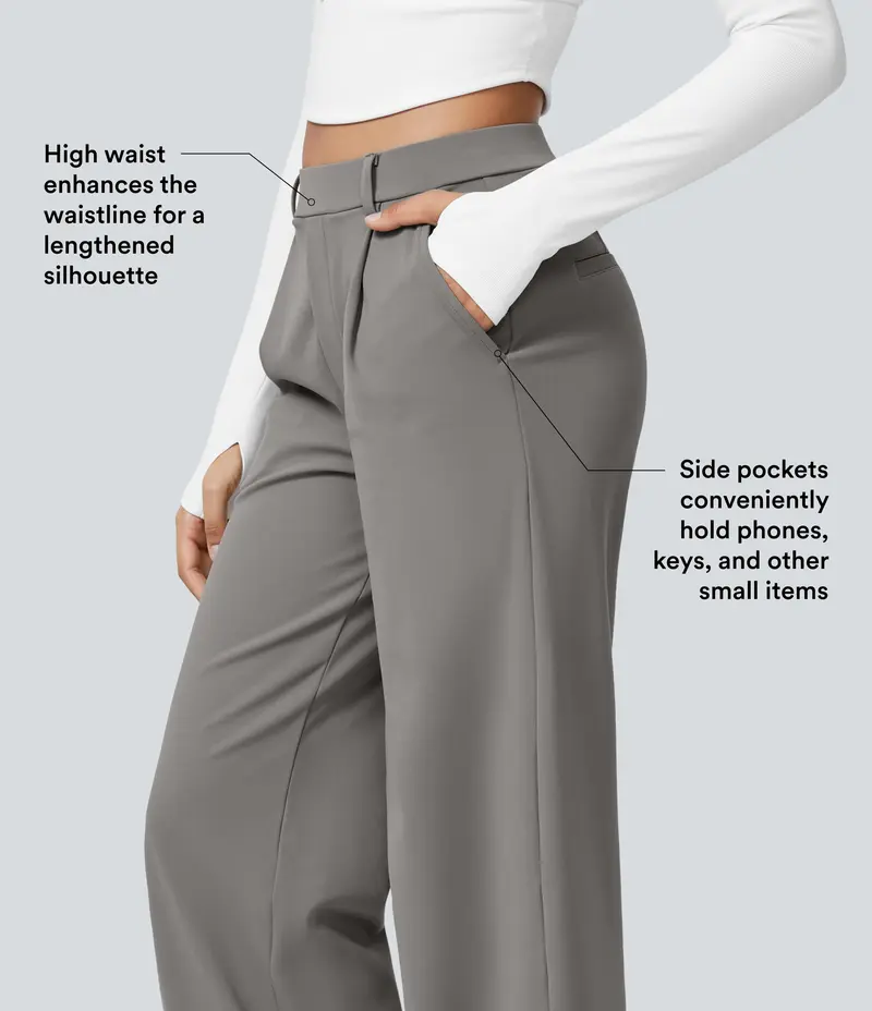 Women's High-Waisted Straight-Leg Trousers with Pockets