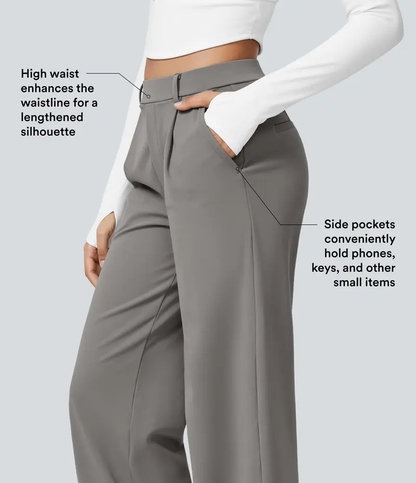 Women's High-Waisted Straight-Leg Trousers with Pockets