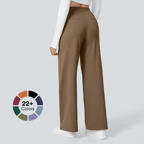 Women's High-Waisted Straight-Leg Trousers with Pockets