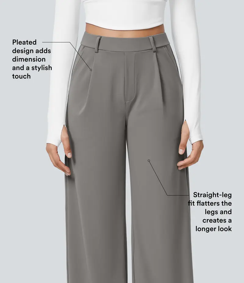 Women's High-Waisted Straight-Leg Trousers with Pockets