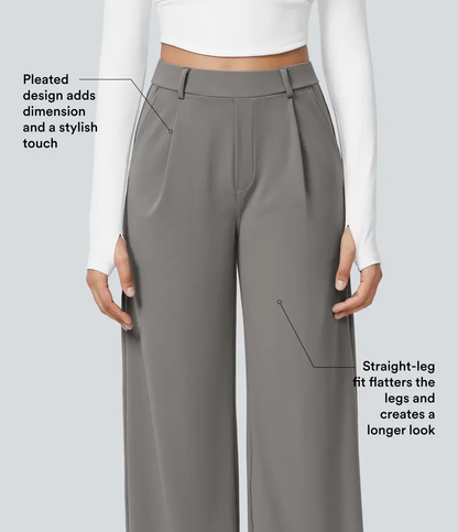 Women's High-Waisted Straight-Leg Trousers with Pockets