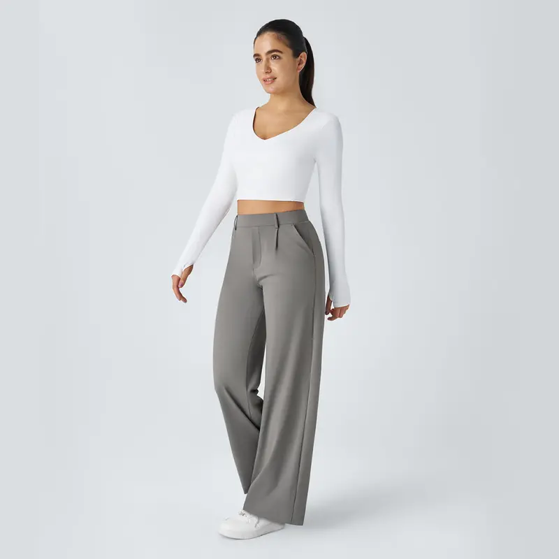 Women's High-Waisted Straight-Leg Trousers with Pockets